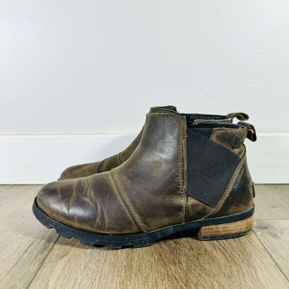 Sorel Emilie brown Leather Slip On Ankle Boots Size 8 - Picture 1 of 10